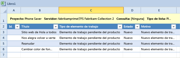 Agregar elementos de trabajo a Excel