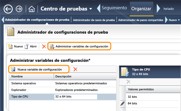 Defina valores y variables de configuración.