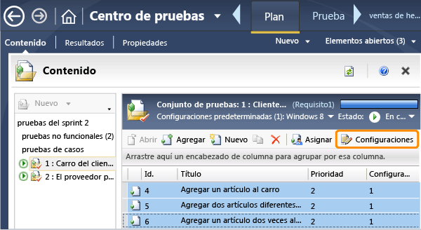 Asigne configuraciones a los puntos de prueba.