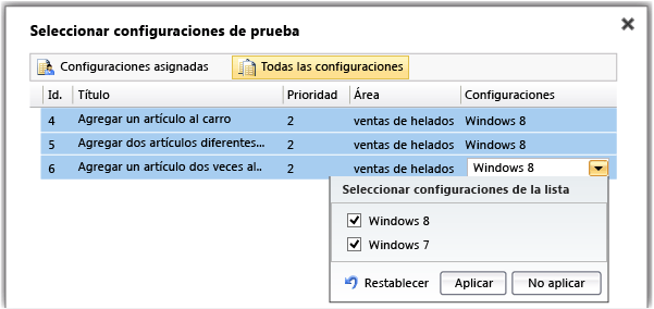 Asigne configuraciones a los puntos de prueba.