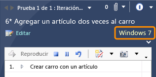 La configuración requerida aparece en el Ejecutor de pruebas.