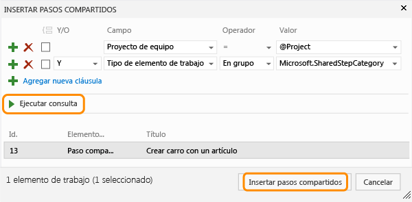 Ejecutar la consulta para buscar pasos compartidos