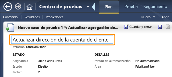 Asignar un título al caso de prueba