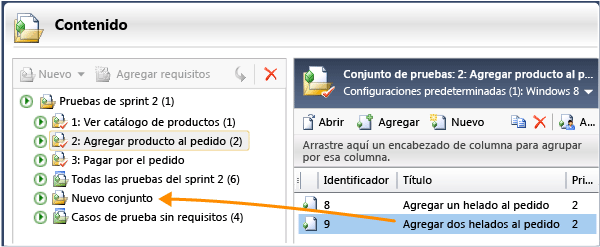 Arrastrar casos de prueba de un conjunto a otro