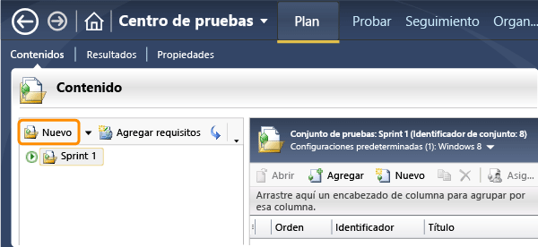 Crear un nuevo conjunto de pruebas
