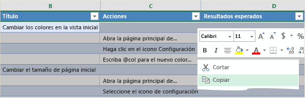 Guardar los casos de prueba copiados en la vista de cuadrícula