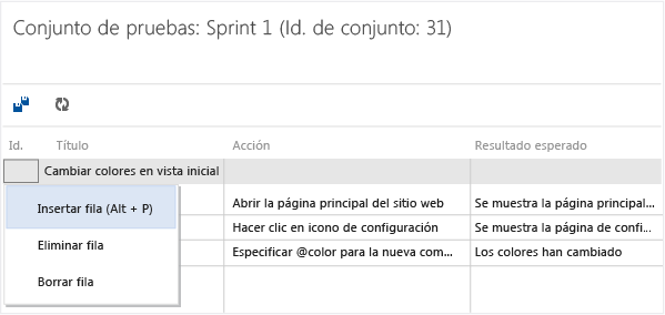 Usar el menú contextual para insertar, borrar o eliminar