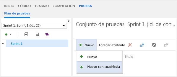 Crear nuevos casos de prueba usando la cuadrícula