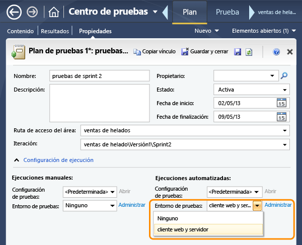 Automatización de las propiedades del plan de pruebas