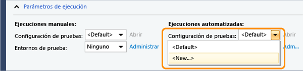 Nueva configuración de pruebas