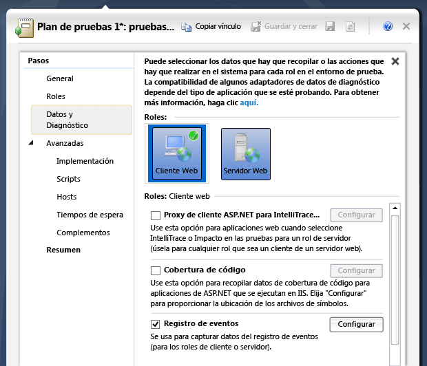 Seleccionar diagnósticos para el rol de cada máquina