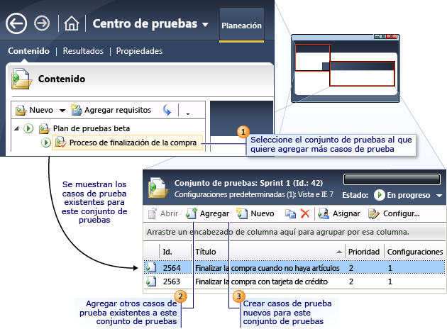 Agregar casos de prueba a un conjunto de pruebas