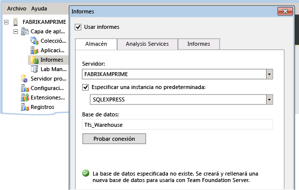 Usar el nombre predeterminado para la base de datos