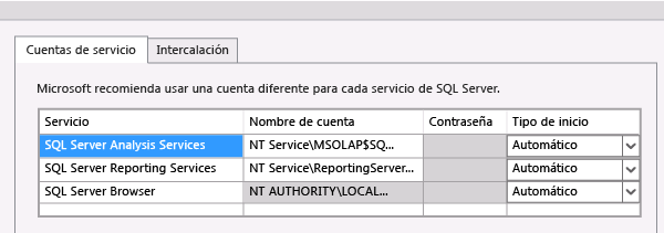 Asegurarse de que los servicios están establecidos en automático