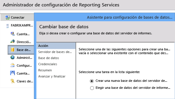 TFS necesita esta base de datos para la creación de informes