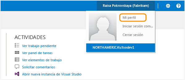 Vínculo Mi perfil en el menú Cuenta