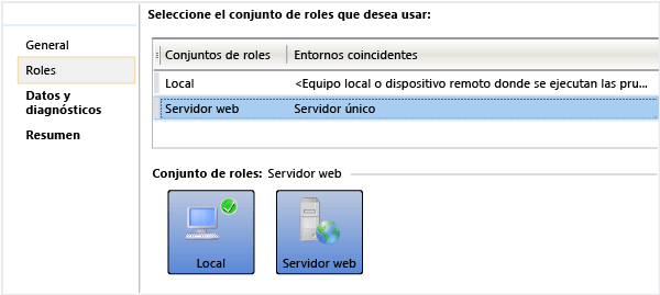 En la pestaña Roles, elija el entorno de laboratorio.