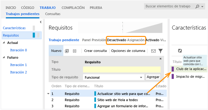 Asignar un requisito a una característica