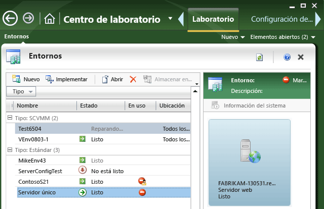 Entornos de laboratorio de su proyecto.