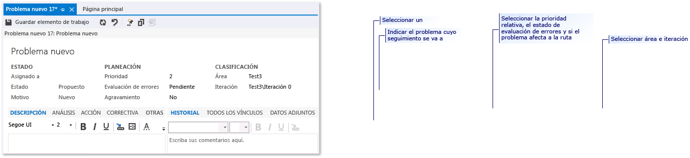 Formulario de elemento de trabajo Problema de CMMI