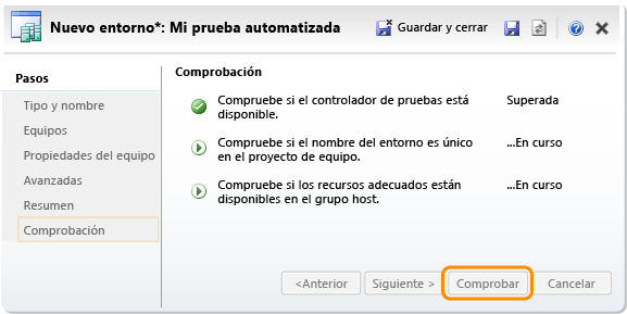 Creación de un entorno de SCVMM: comprobar configuración