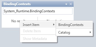 Shows the BindingContexts menu item in "Quadrant".