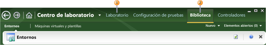Pestañas Laboratorio y Biblioteca de Lab Management