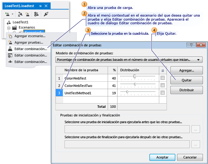 Quitar una prueba de una prueba de carga existente