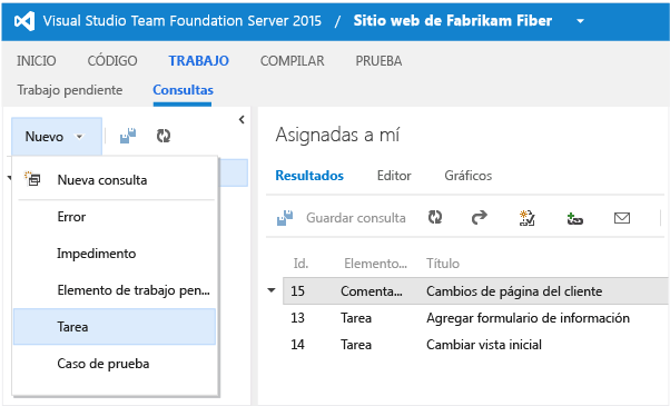 Abrir un nuevo elemento de trabajo desde la página de trabajo (TWA)