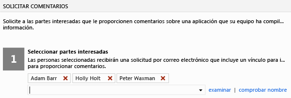 Seleccionar partes interesadas en el formulario Solicitar comentarios