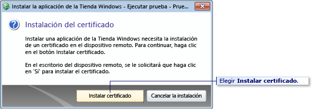 Cuadro de diálogo Certificado de prueba