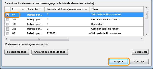 Elegir el elemento de trabajo al que se vinculará