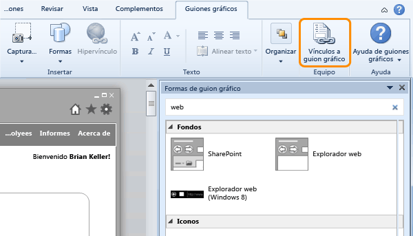 Abrir vínculos a guion gráfico para vincularlos a un elemento de trabajo