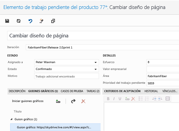 Pestaña Guion gráfico con un guion gráfico vinculado