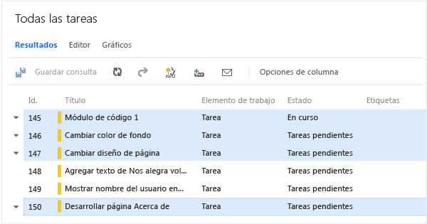 Seleccione los elementos de trabajo que desee modificar