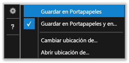 Menú contextual de la configuración de captura de pantalla