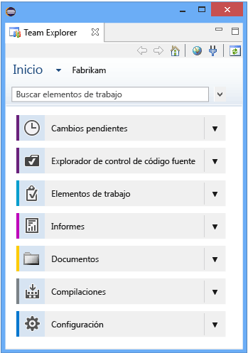 Página principal con TFVC como control de código fuente - Eclipse