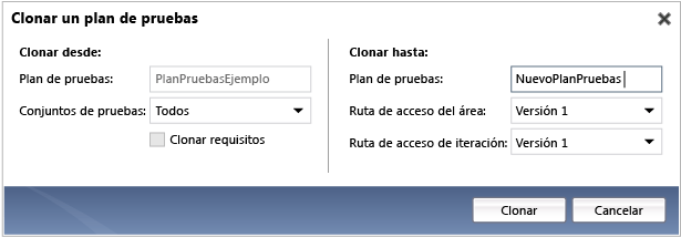 Clonar un plan de pruebas