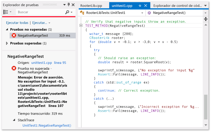 Se ha producido un error en las pruebas NegativeRangeTests