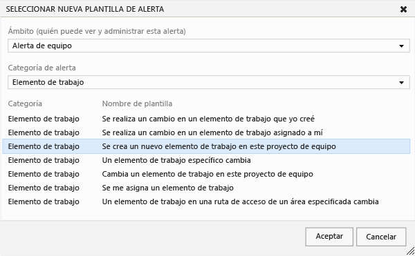 Elegir un tipo de alerta para el equipo