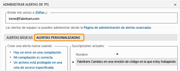 Abrir las alertas personalizadas