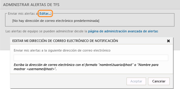 Establecer la dirección de correo electrónico para las alertas