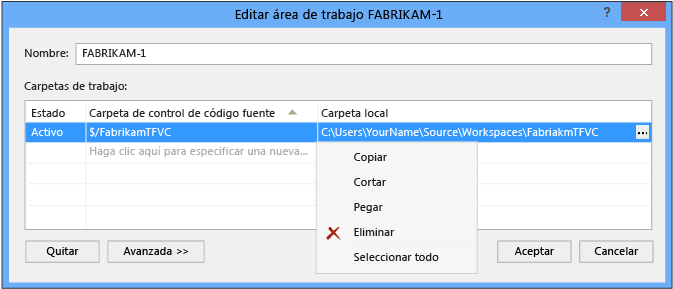 Cuadro de diálogo Editar el área de trabajo