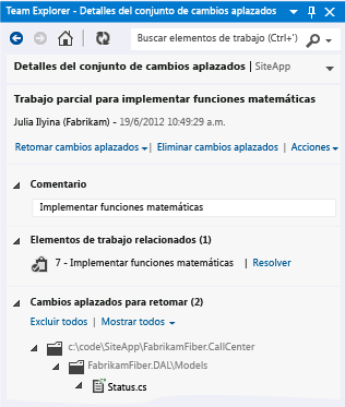 Detalles del conjunto de datos aplazado