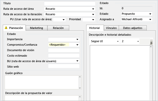 Formulario de elemento de trabajo personalizado