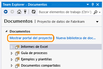 Vínculo Mostrar portal del proyecto de la página Documentos