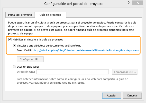 Especificar la dirección URL de la biblioteca de documentos de SharePoint