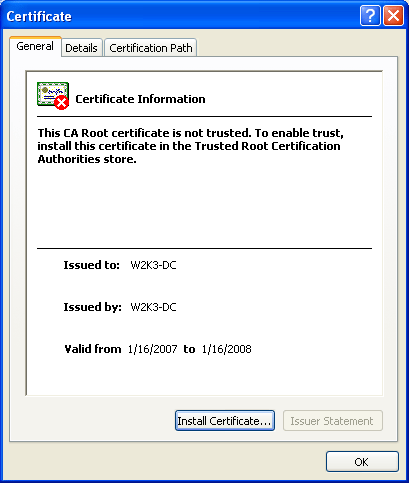 Certificate Information, Install Certificate