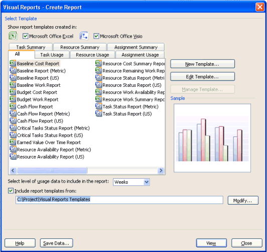 Visual Reports dialog box