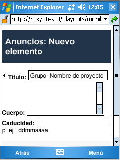 Formulario de nuevo elemento de dispositivo móvil personalizado